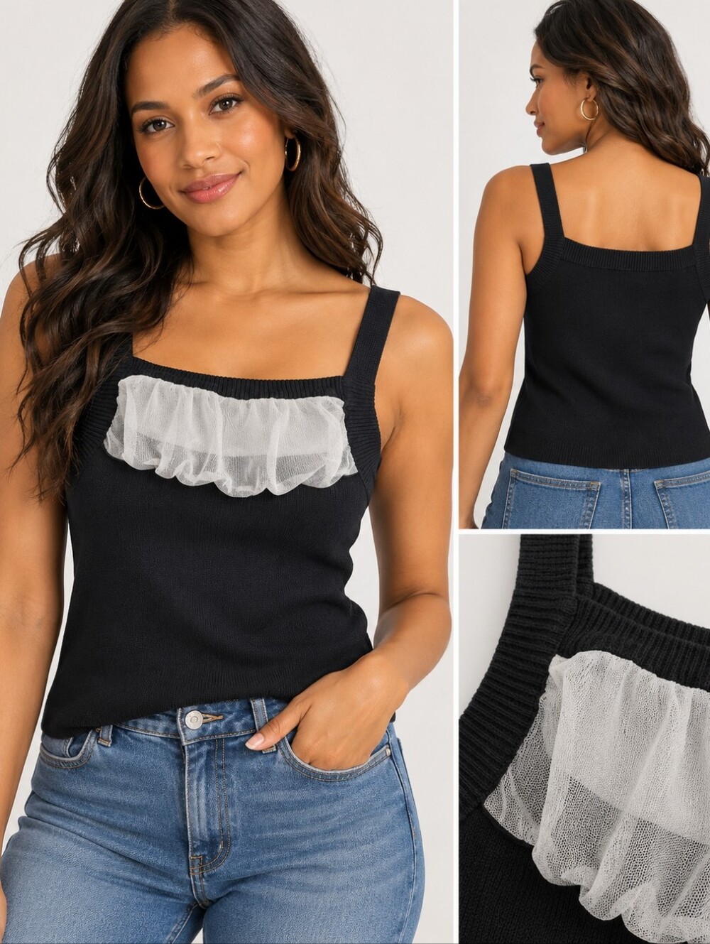 Sonia Rykiel Knit Tank Woth Tulle/Mesh Top Streetwear